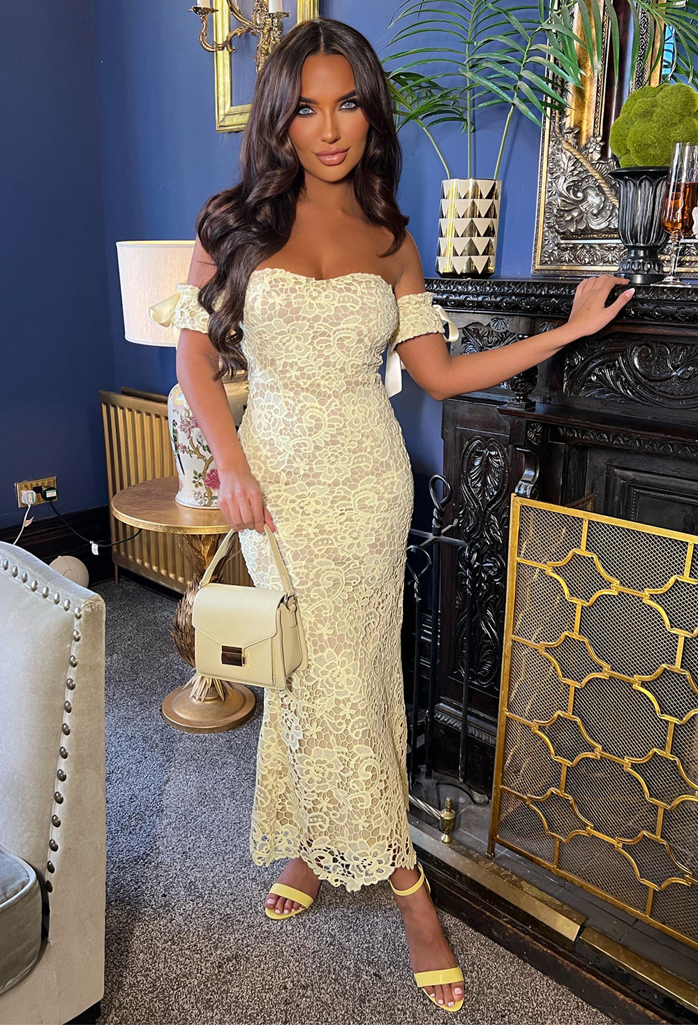 Elegant Love Lemon Lace Bandeau Midi ...